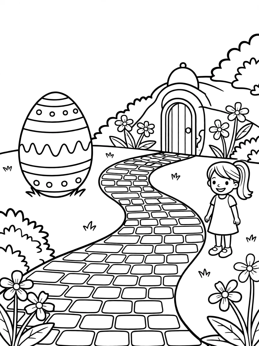 An Easter egg with a garden path leading to a miniature door