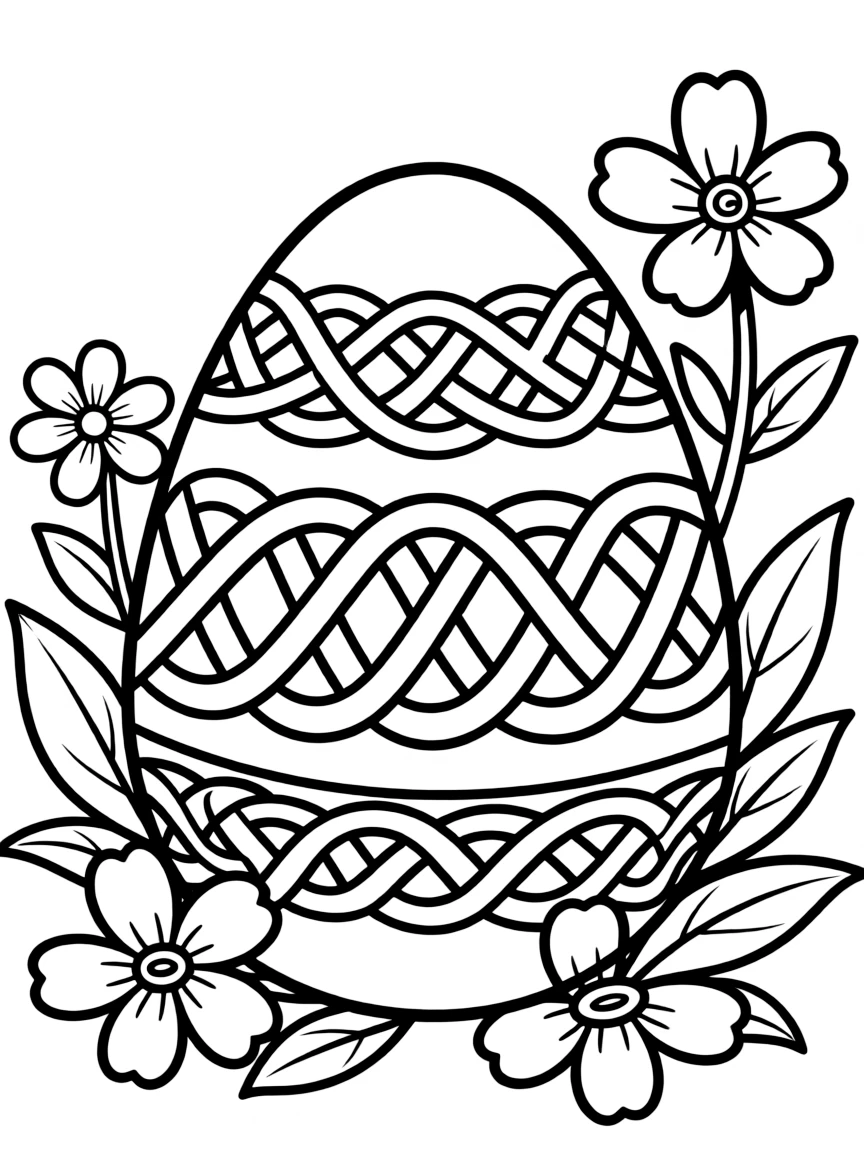 An Easter egg with a Celtic knot pattern around it