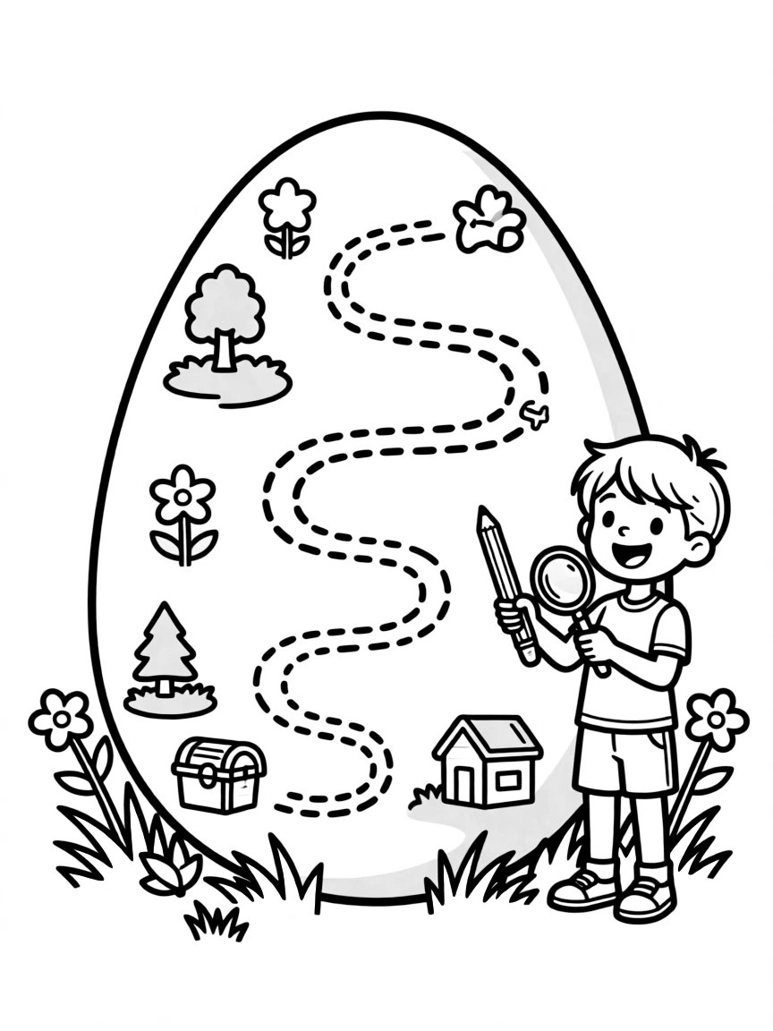 An Easter egg with a scavenger hunt map drawn on it