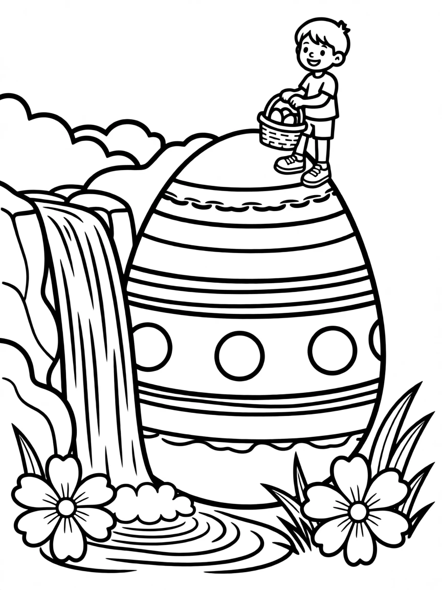 An Easter egg with a waterfall cascading down one side