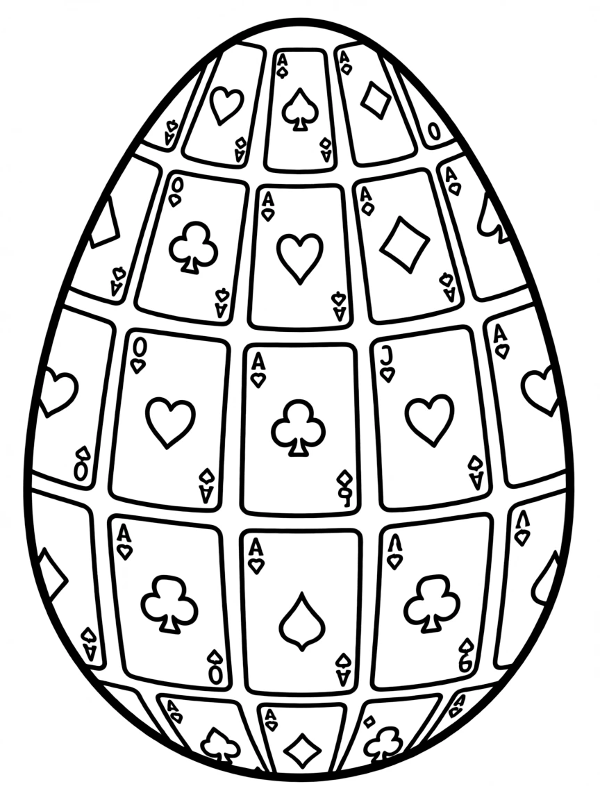 An Easter egg with playing cards arranged in patterns