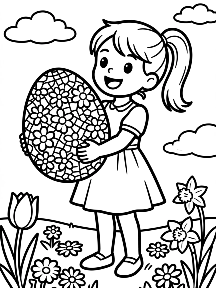 An Easter egg with a mosaic of tiny spring flowers