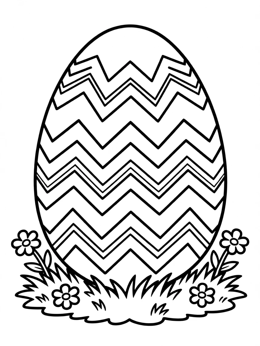 An Easter egg with a zigzag rainbow pattern