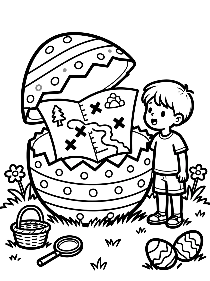 An Easter egg with a mystery map with clues and X marks
