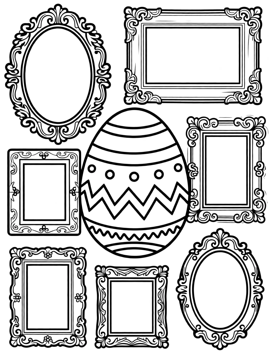 An Easter egg with old-fashioned ornate picture frames