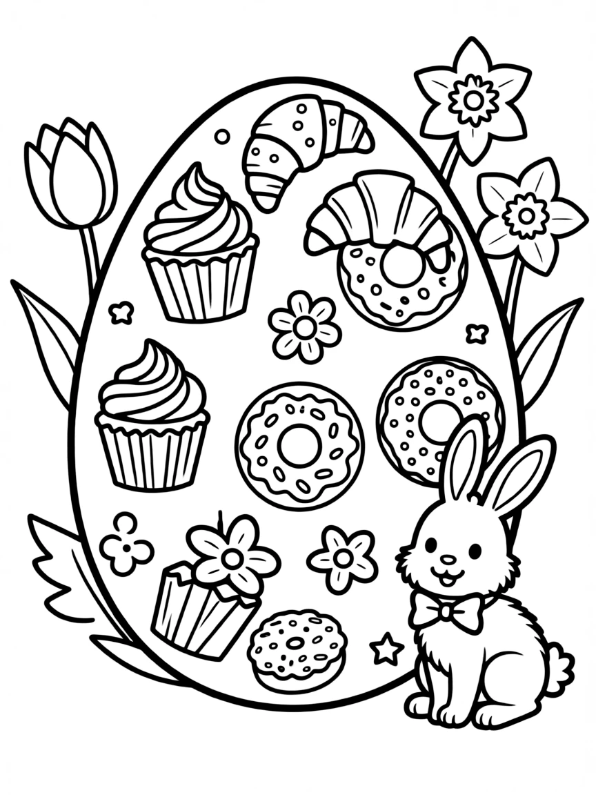An Easter egg with bakery treats and pastries