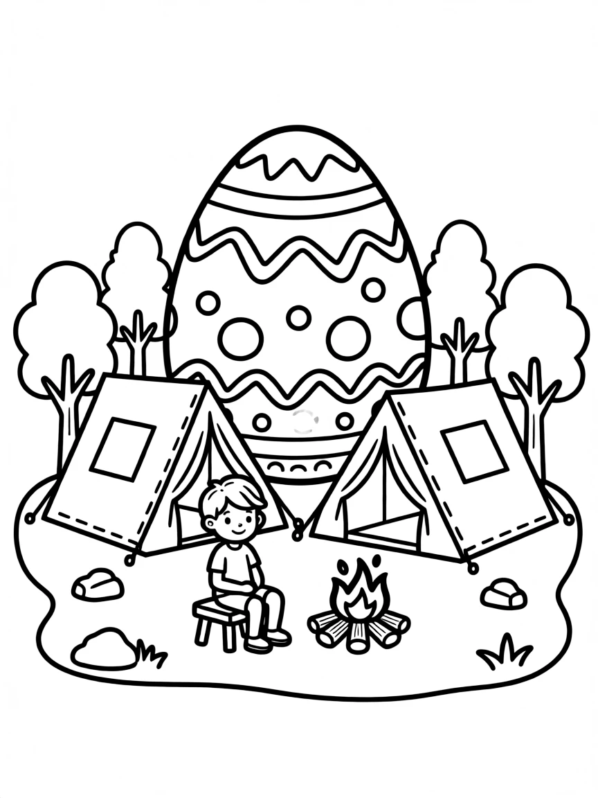 An Easter egg with campsite scenes and tents