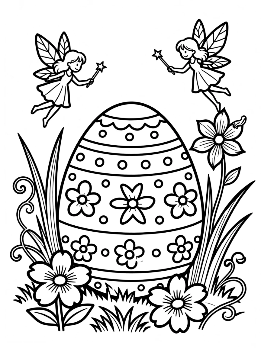 An Easter egg with enchanted garden scenes and fairies