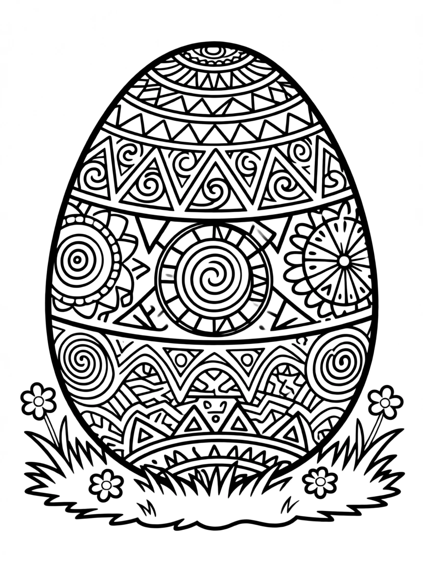 An Easter egg with geometric mandalas and zentangle patterns