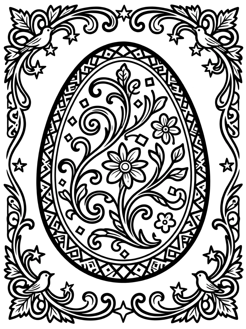 An Easter egg with illuminated manuscript-style borders