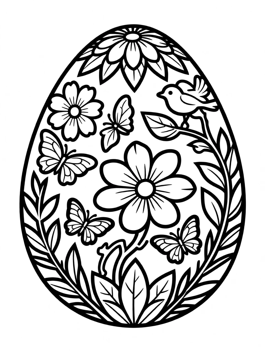 An Easter egg with kaleidoscope patterns of spring imagery