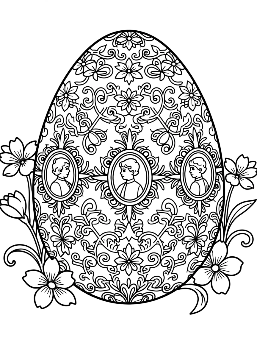 An Easter egg with lacy Victorian patterns and cameos