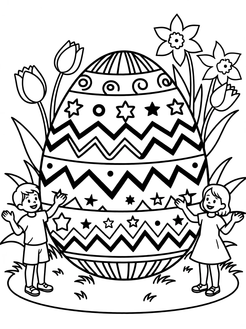 An Easter egg with retro 1950s patterns and designs