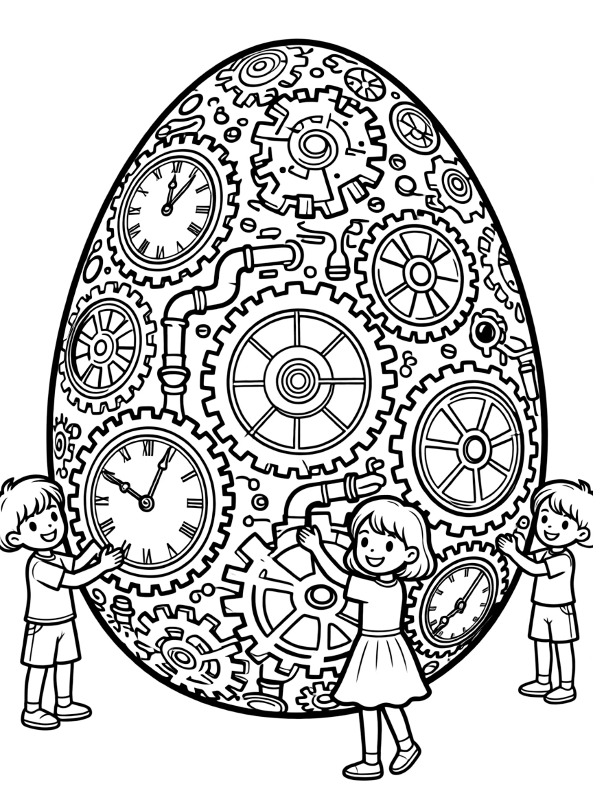 An Easter egg with steampunk gears and clockwork