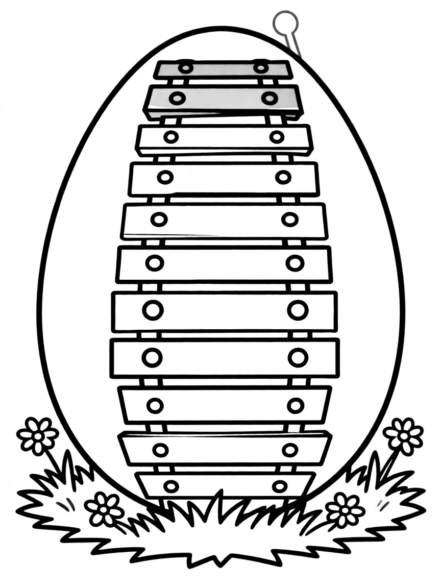 An Easter egg with xylophone bars creating a rainbow pattern