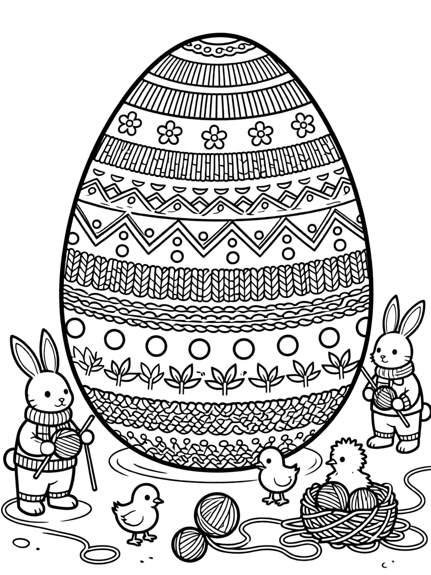 An Easter egg with yarn bombing patterns and textile art