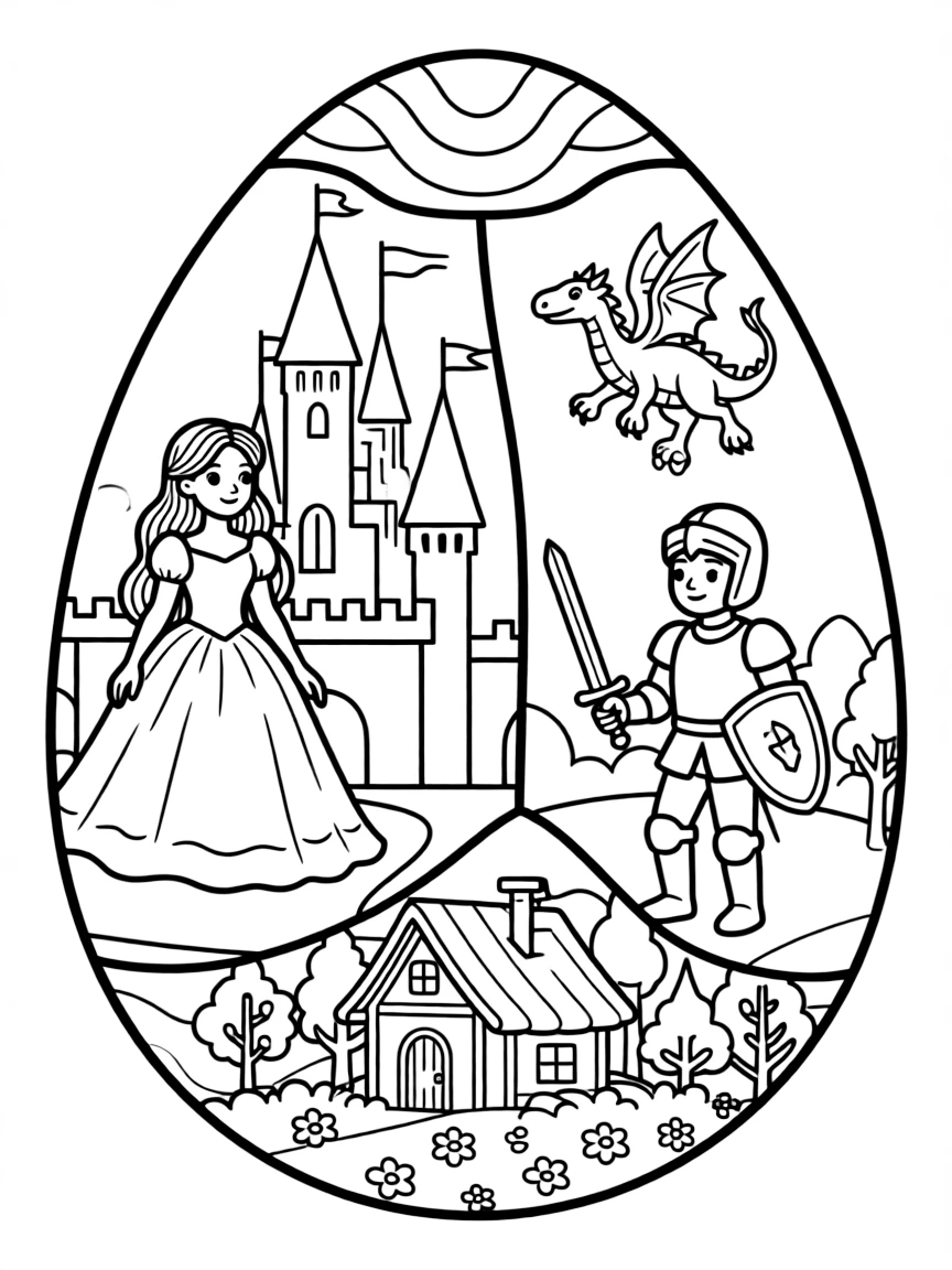An Easter egg with fairy tale scenes from classic stories