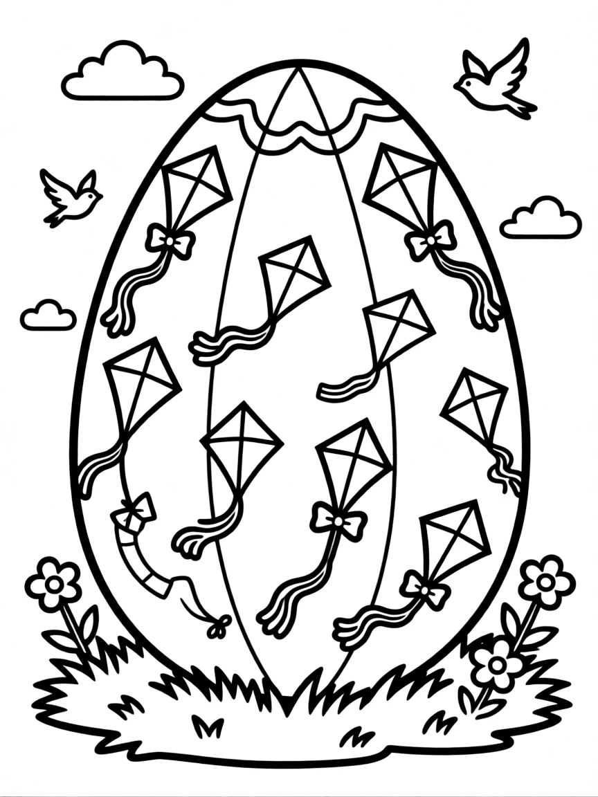 An Easter egg with kite patterns and flying designs