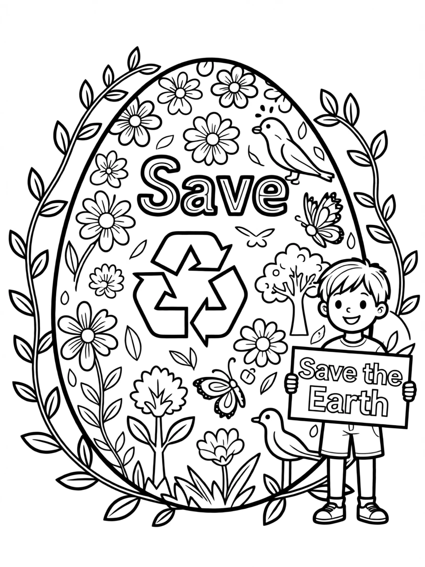 An Easter egg with nature conservation messages and symbols