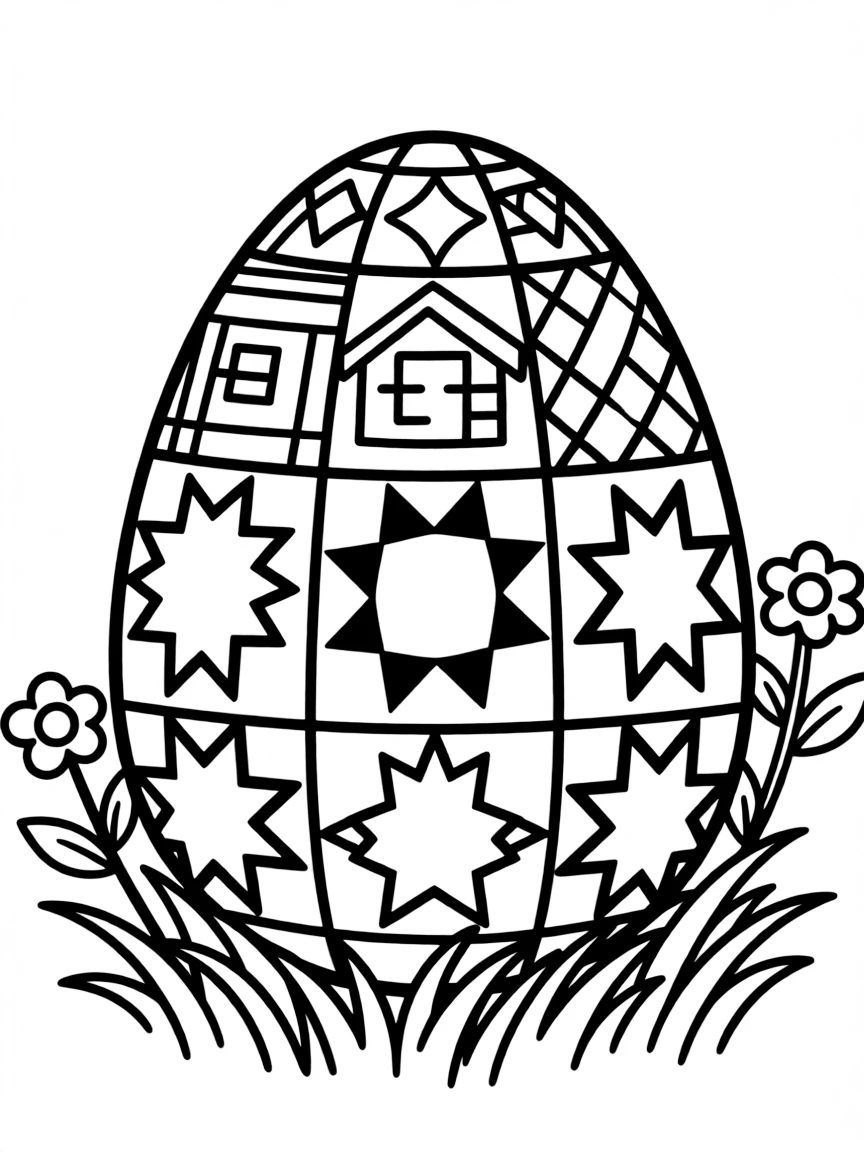 An Easter egg with quilt block patterns from different traditions