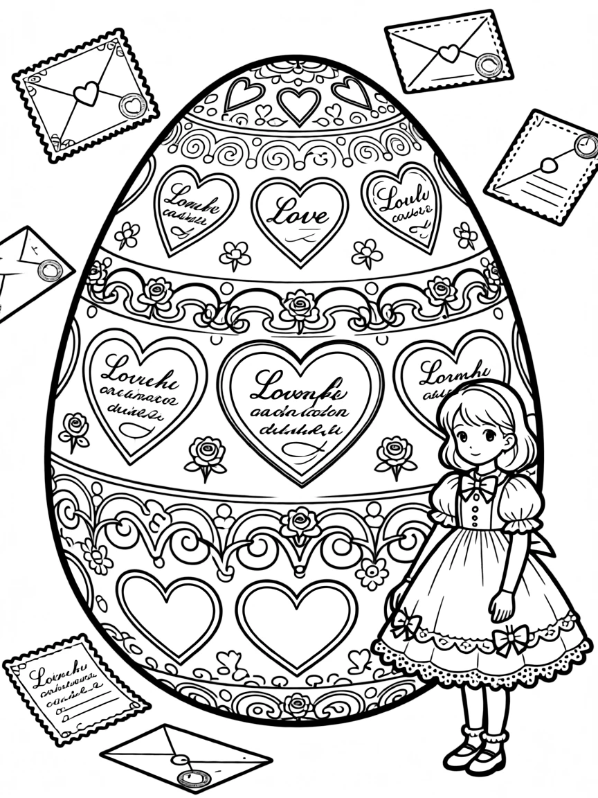 An Easter egg with Victorian valentines and love letter designs