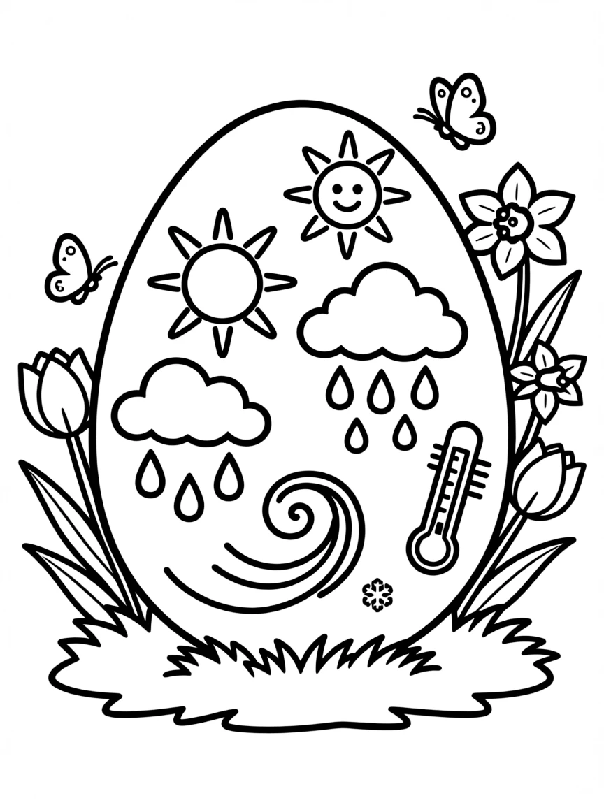 An Easter egg with weather map symbols and spring forecasts