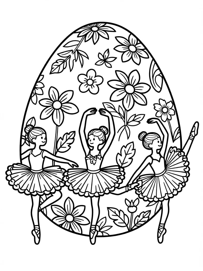 An Easter egg with ballet dancers performing in spring costumes