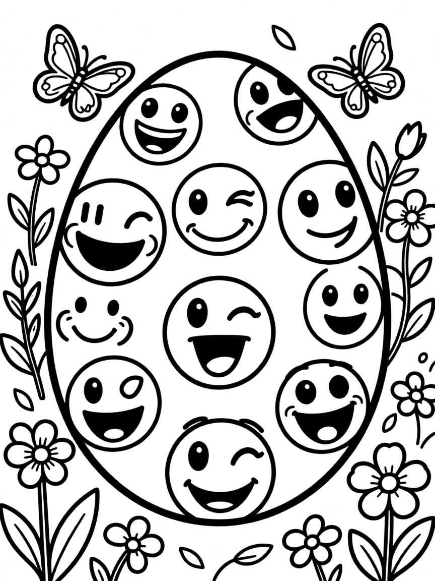 An Easter egg with emoji faces expressing spring emotions