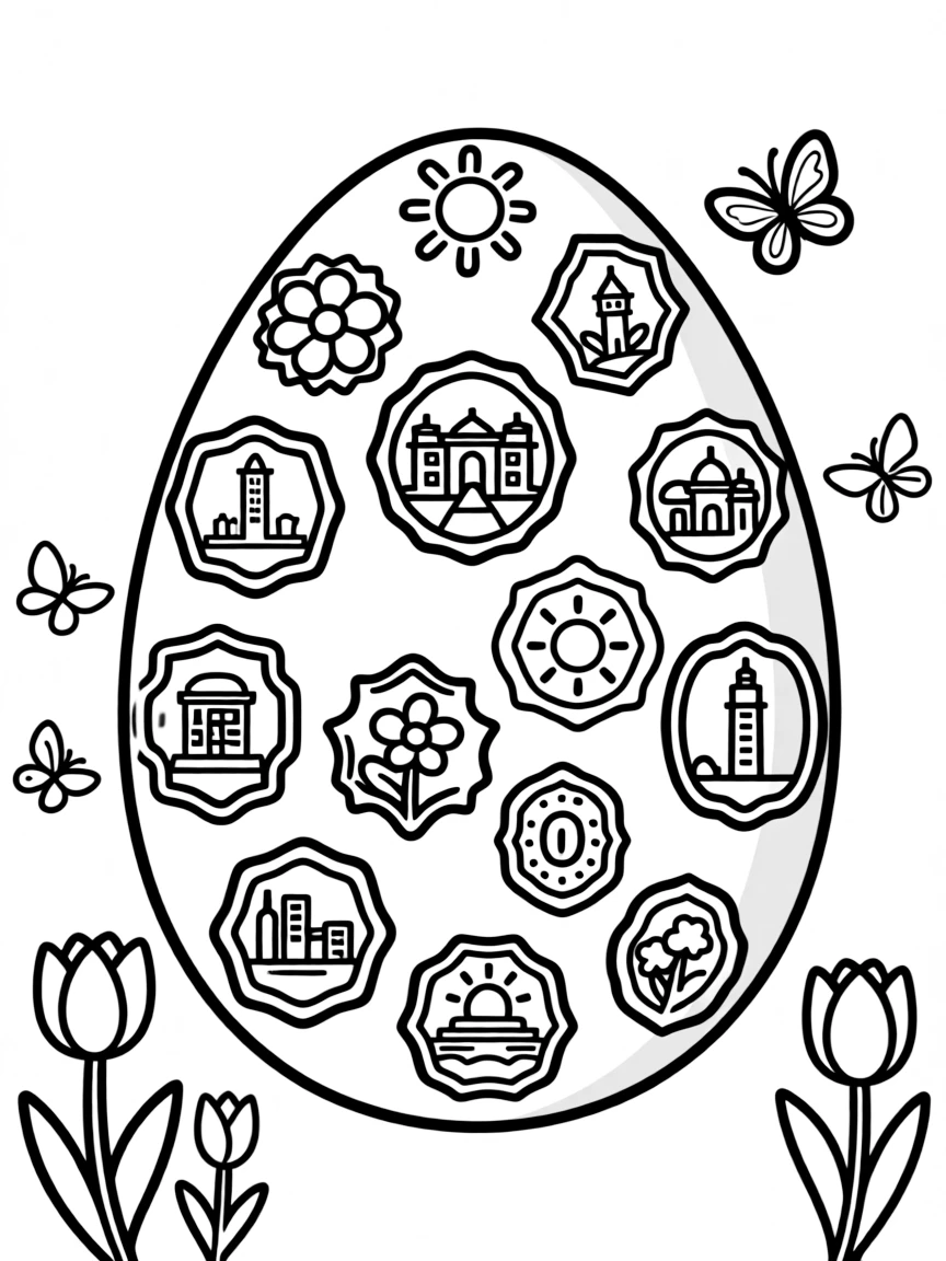 An Easter egg with travel stickers from spring destinations