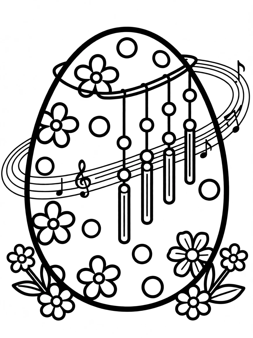 An Easter egg with windchimes creating musical patterns