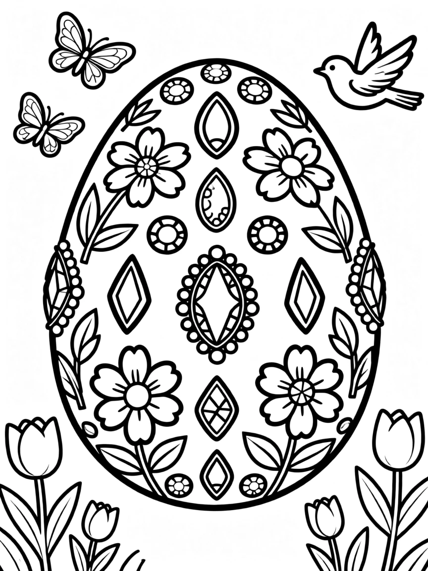 An Easter egg with jewelry designs featuring spring gemstones