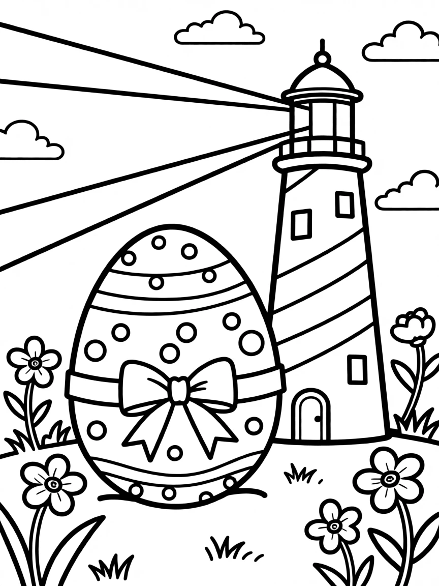 An Easter egg with lighthouse beams illuminating spring nights