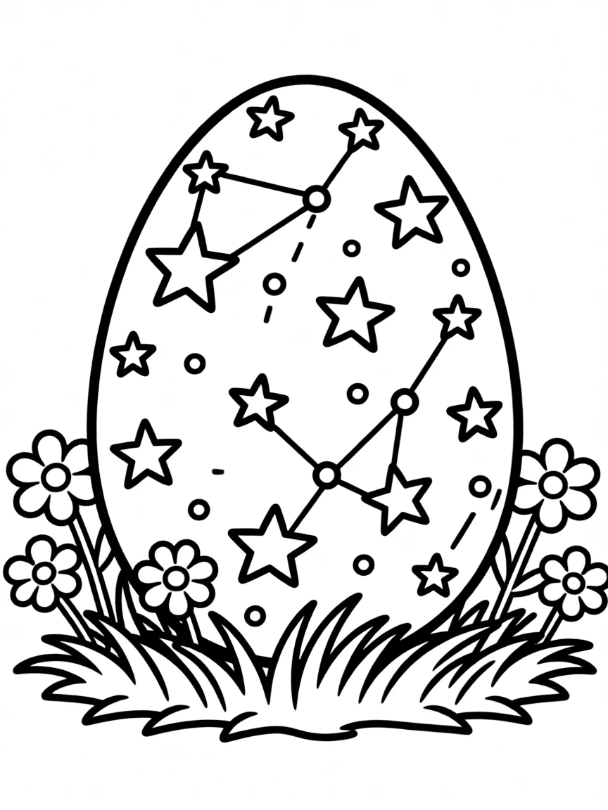 An Easter egg with night sky constellations of spring