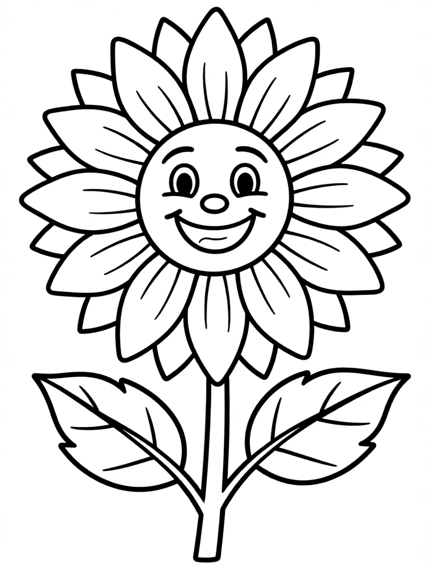 A detailed sunflower with a happy face in the center