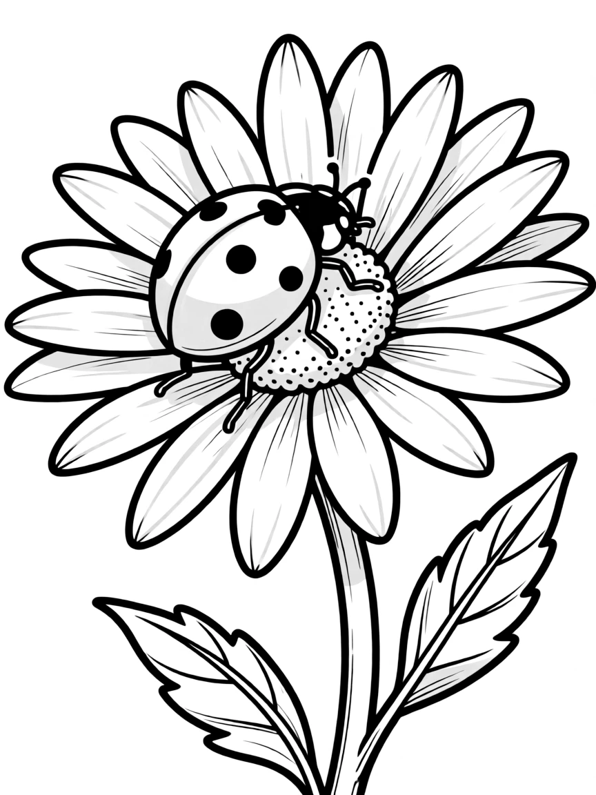 A ladybug resting on a daisy with intricate petals