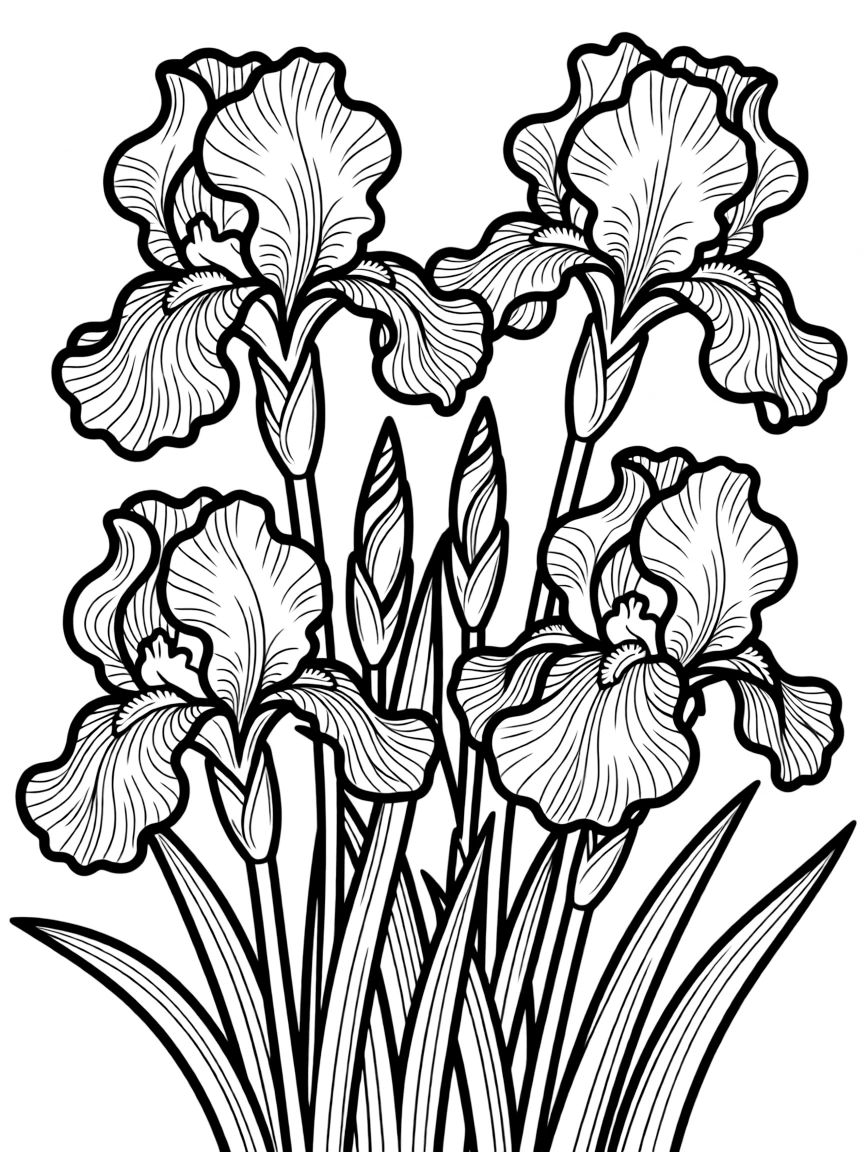 Iris flowers with intricate petal patterns and textures