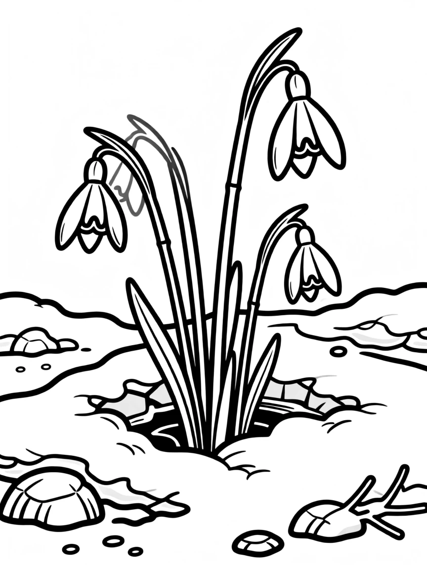 Snowdrops pushing through melting snow in early spring