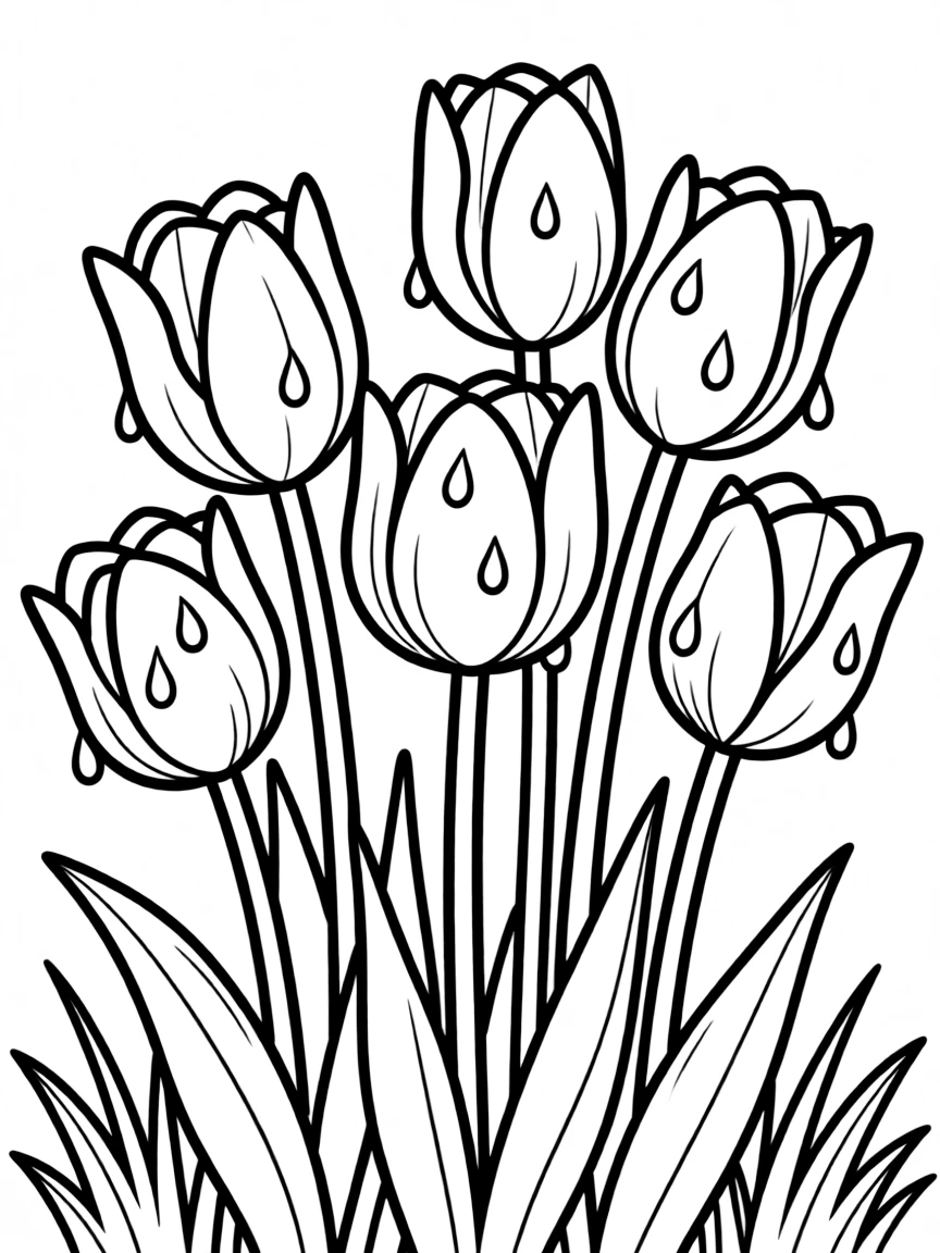 Tulips with raindrops glistening on their petals