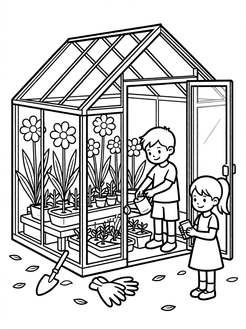 A greenhouse filled with spring flowers and seedlings