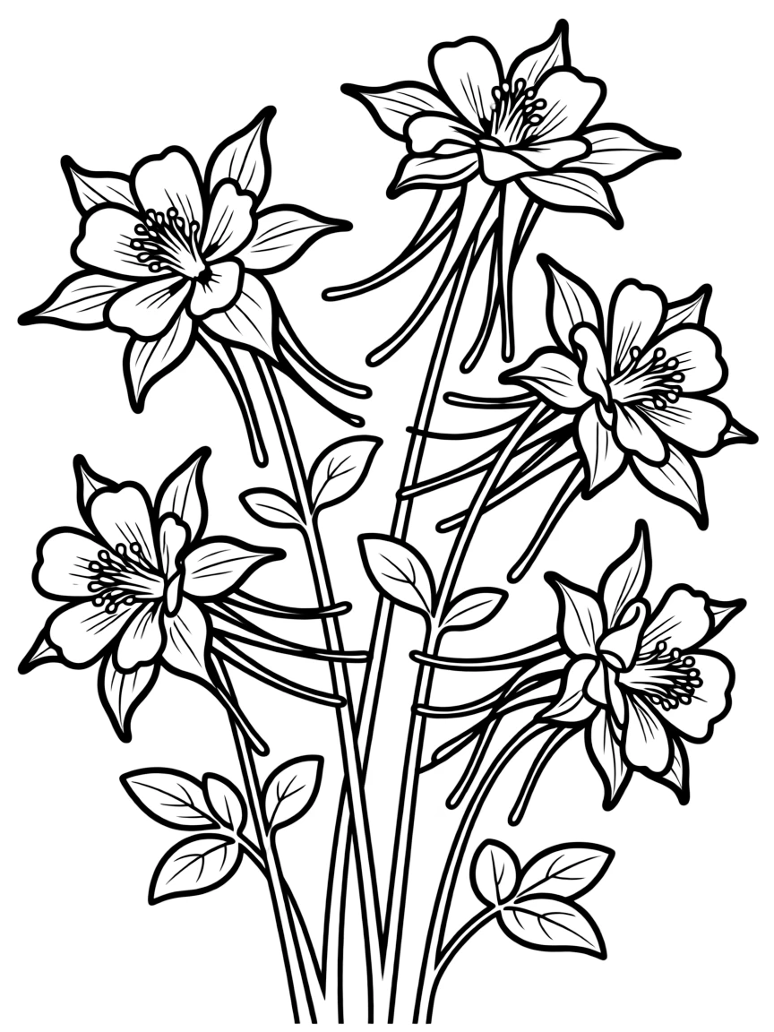Columbines with their distinctive spurred flowers