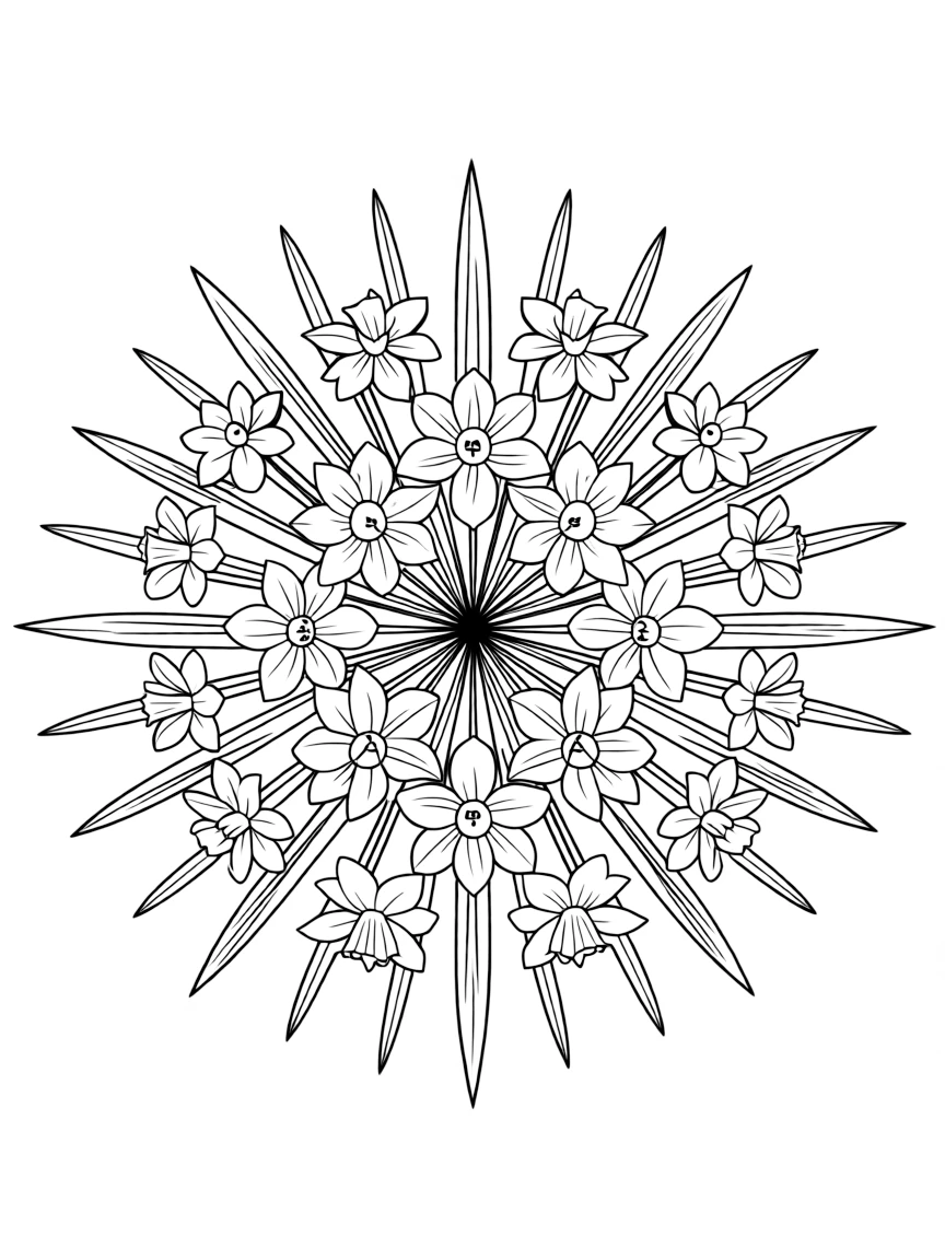 Daffodils arranged to form a sunburst pattern
