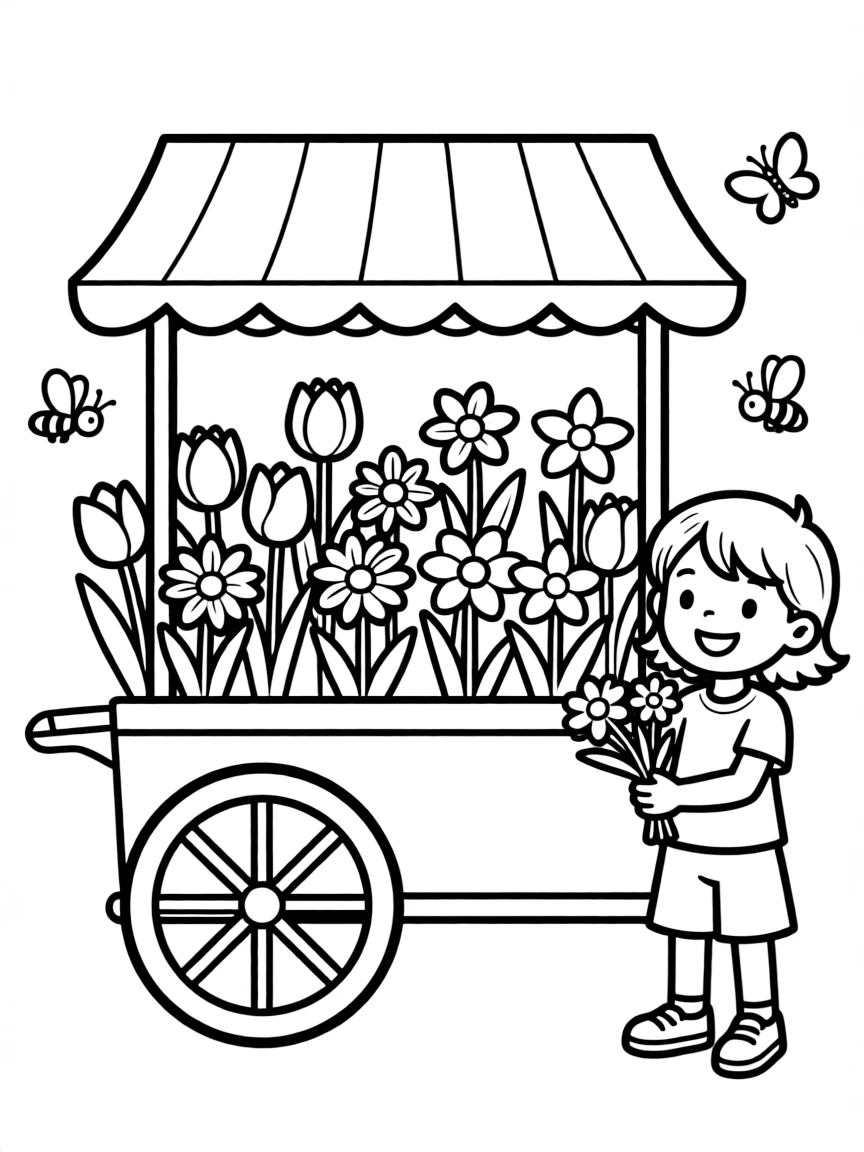 Flower carts filled with spring blooms for sale