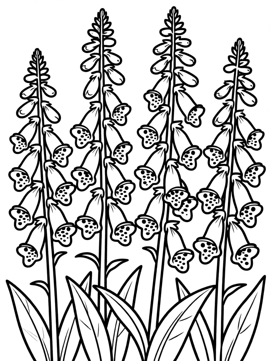 Foxgloves with their bell-shaped flowers and spotted patterns