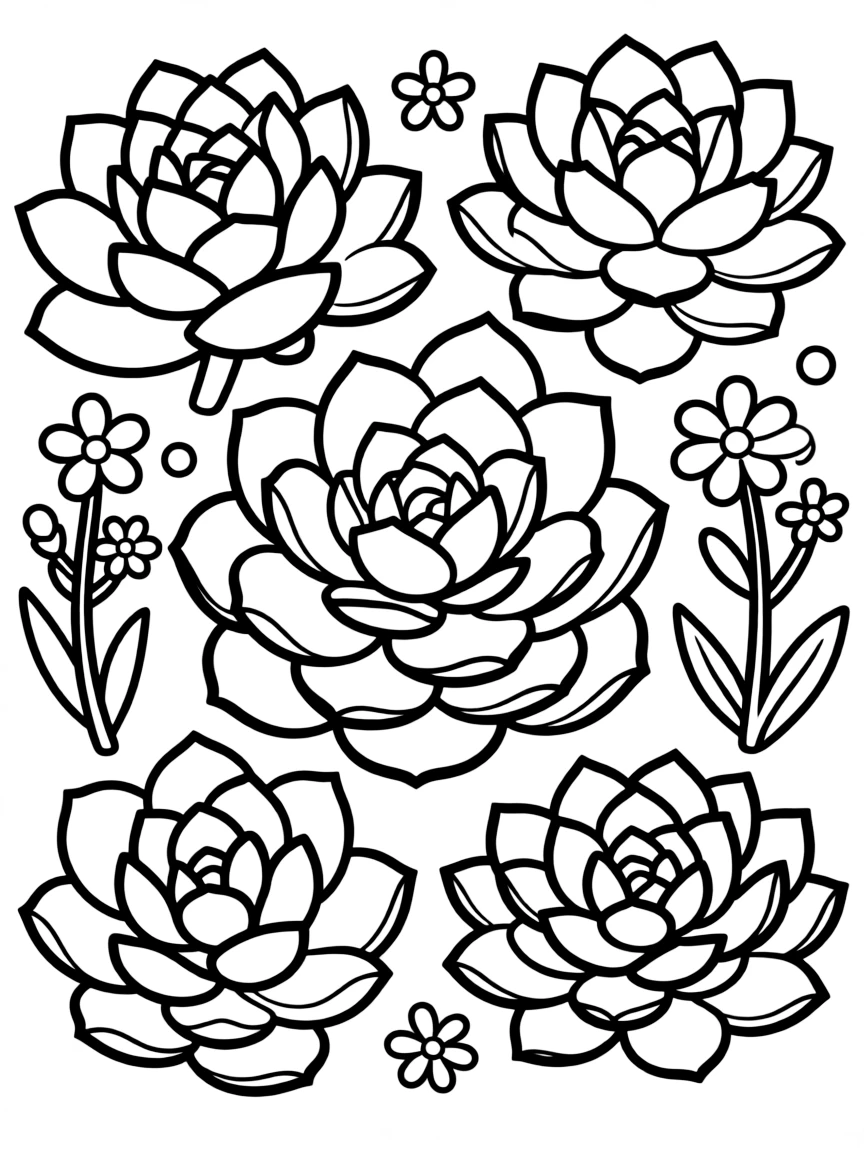 Hens and chicks succulents with spring flower accents