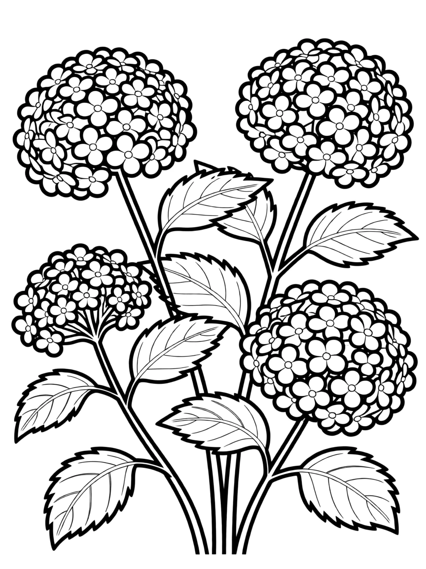 Hydrangeas beginning to form their globe-like blooms