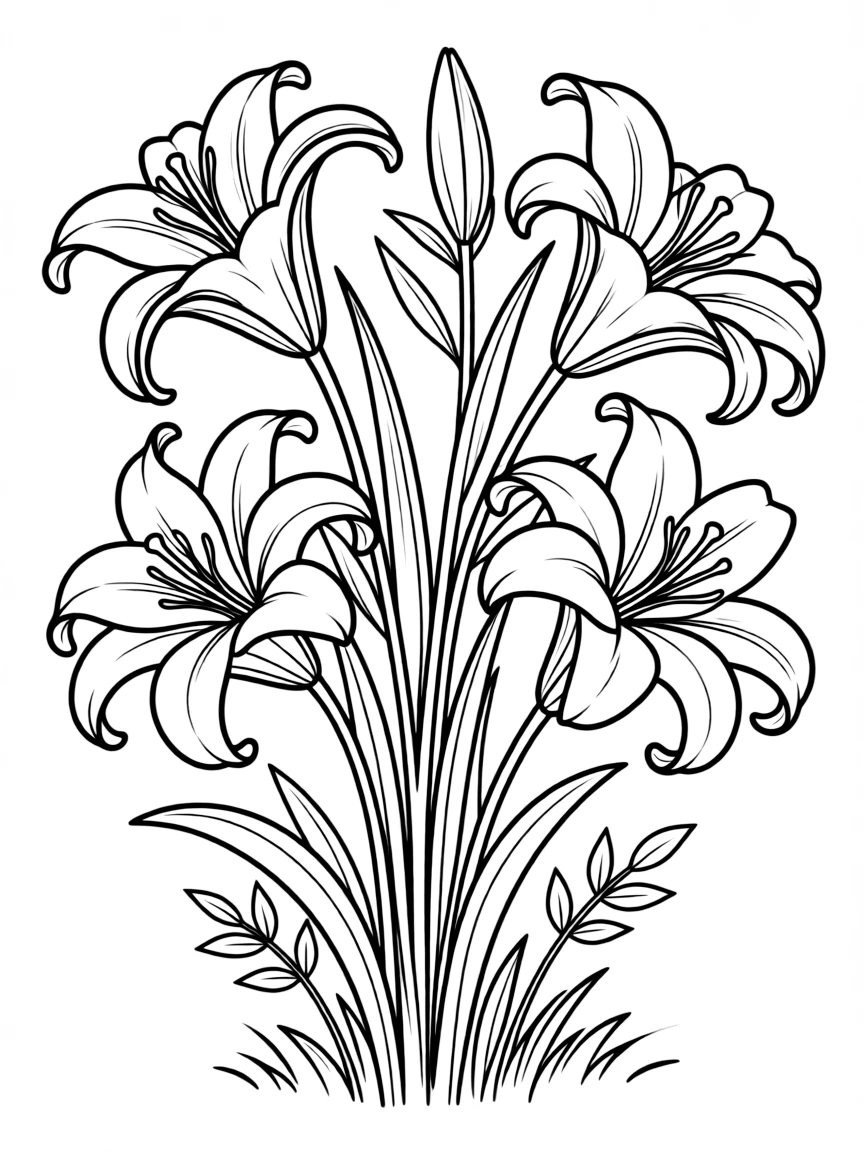 Lilies with their trumpet-shaped easter blooms