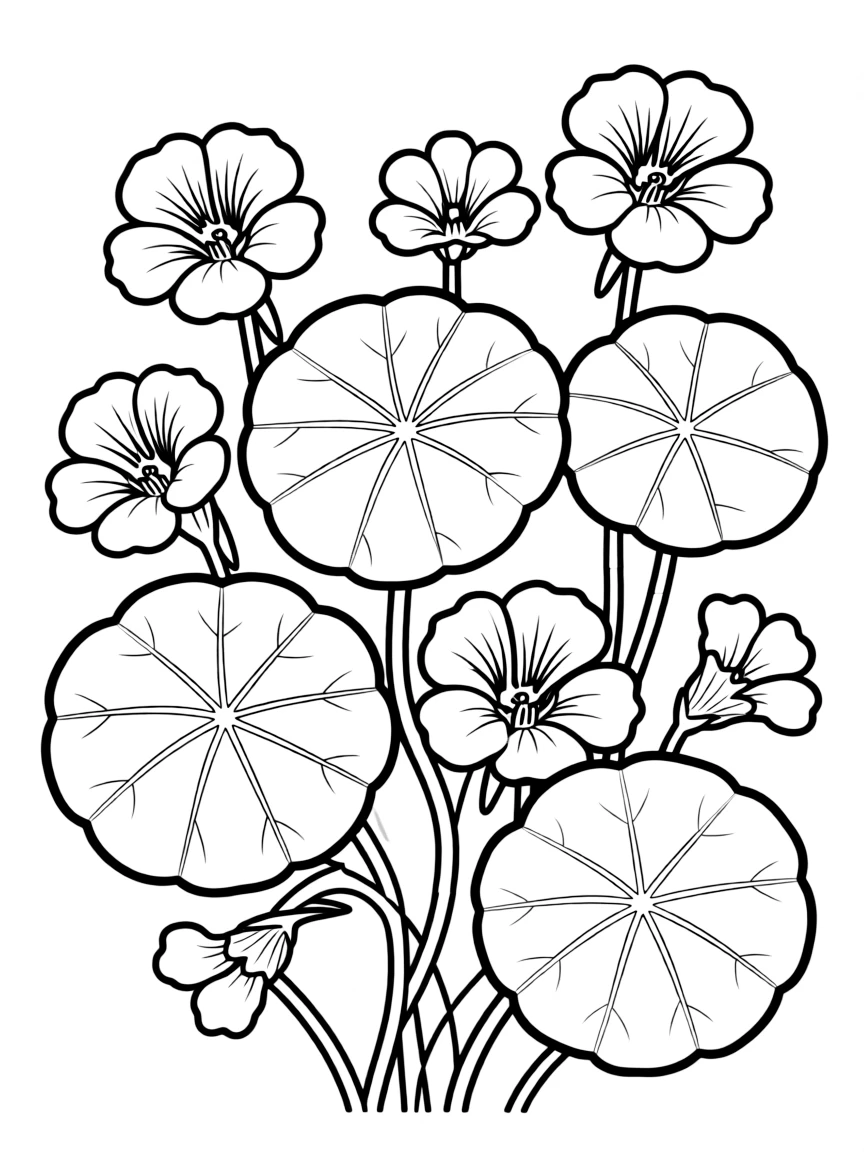 Nasturtiums with their lily pad leaves and bright flowers