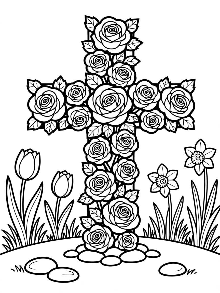 Roses forming an Easter cross in a garden