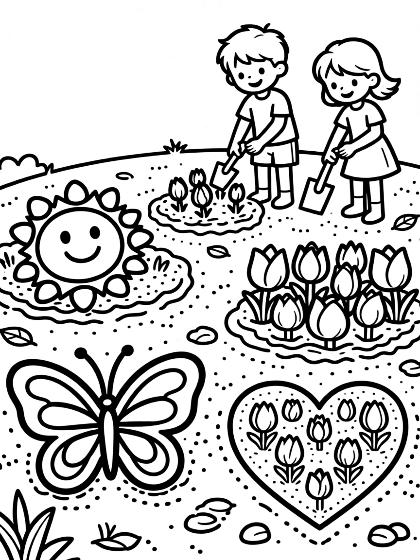Spring bulbs planted in patterns creating pictures