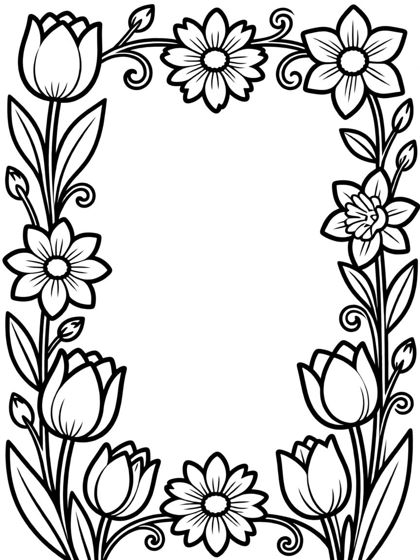 Spring flower borders with color-coordinated designs
